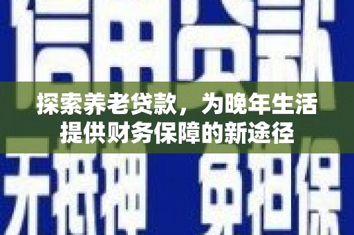 莎车探索养老贷款，为晚年生活提供财务保障的新途径